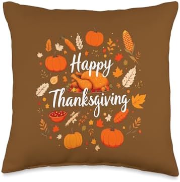 Happy Thanksgiving Turkeys Pumpkins Corn Stalks Cranberry Throw Pillow by Unknown