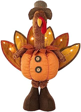 Glitzhome Thanksgiving Porch Decor Fabric Turkey Decorative Signage Standing Decor with Telescoping Legs and Timer by Glitzhome