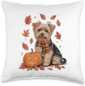 Yorkshire Terrier Dog Lover Pumpkin Fall Autumn Thanksgiving Throw Pillow by Unknown