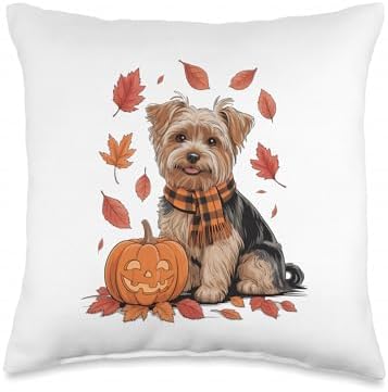 Yorkshire Terrier Dog Lover Pumpkin Fall Autumn Thanksgiving Throw Pillow by Unknown