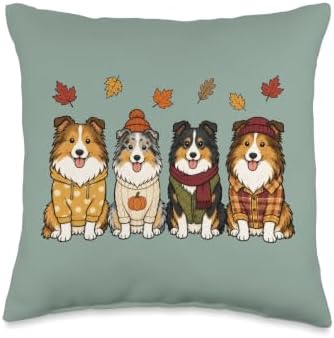 Sheltie Fall Autumn Season Pumpkin Shetland Sheepdog Dog Throw Pillow by Unknown