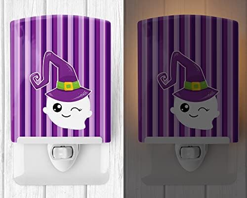 Caroline's Treasures BB6966CNL Halloween Ghost Witch Ceramic Night Light Compact, UL-Certified, Ideal for Bedroom, Bathroom, Nursery, Hallway, Kitchen, 6x4x3, Multicolor