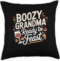 Funny Thanksgiving Boozy Grandma Ready To Feast Throw Pillow by Unknown