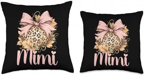Mimi Thanksgiving Autumn Leopard Pumpkin Fall Cheetah Bow Throw Pillow - Image 3