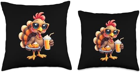 Thanksgiving Turkey with Sunglasses Girls and Women Throw Pillow - Image 3