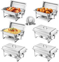 VEVOR Chafing Dish Buffet Set, 8 Qt 6 Pack, Stainless Steel Chafer with 6 Full Size Pans, Rectangle Catering Warmer Server with Lid Water Pan Stand Fuel Holder, for Weddings Parties Banquets, Silver by VEVOR