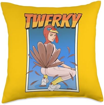 Twerky Pun Funny Thanksgiving Turkey Butt Twerk Dance Throw Pillow by Unknown