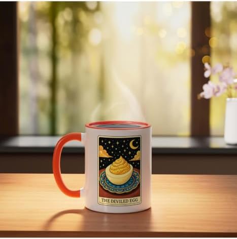 The Deviled Egg Tarot Card Ceramic Mug, Orange/White, 11oz - Image 3