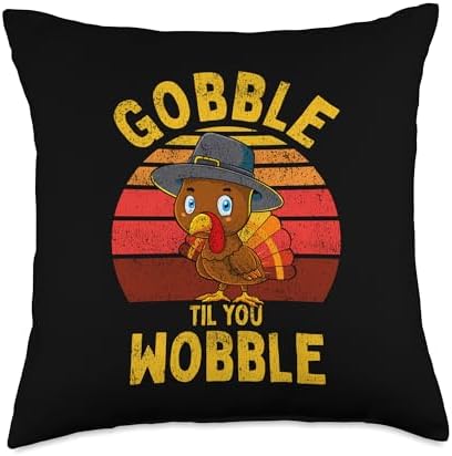 Gobble Til You Wobble Baby Turkey Thanksgiving Kids Toddler Throw Pillow by Unknown