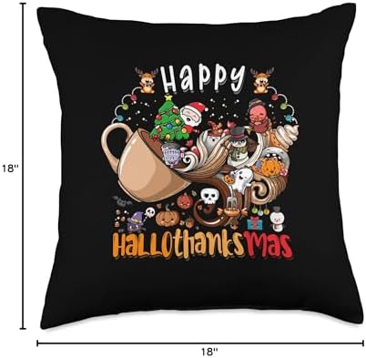 Hallothanksmas Coffee Happy Halloween Thanksgiving Christmas Throw Pillow - Image 4