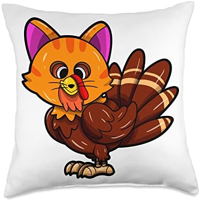 Cats Lover Funny Cat Turkey Fake Cat Meow Thanksgiving Throw Pillow by Unknown