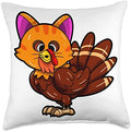 Cats Lover Funny Cat Turkey Fake Cat Meow Thanksgiving Throw Pillow by Unknown