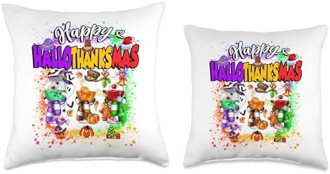 Happy Hallothanksmas Glass Halloween Thanksgiving Christmas Throw Pillow - Image 3
