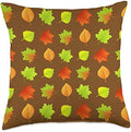Cute Fall Thanksgiving Brown Leaves Autumn Botanical Throw Pillow by Unknown