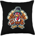 Football Turkey Funny Thanksgiving Animal Bird Sports Player Throw Pillow by Unknown