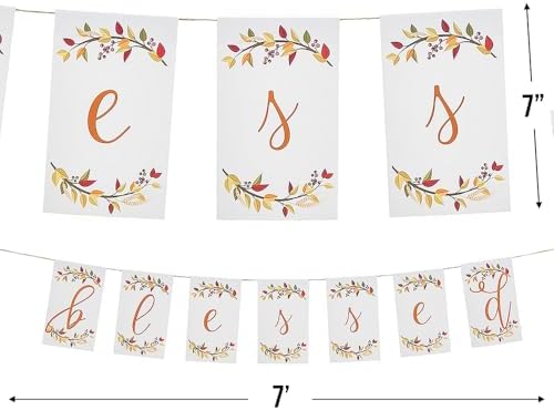 Eye-catching White "Blessed" Thanksgiving Cardstock Garland - 7 ft. x 7"(1 Pc.) - Perfect for Fall Decorations, Harvest Parties, & Thanksgiving Celebrations - Image 2