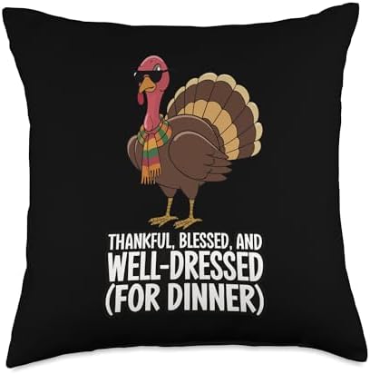 Thanksgiving Turkey Thankful Blessed And Well Dressed Throw Pillow by Unknown