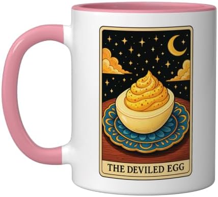 The Deviled Egg Tarot Card Ceramic Mug, Pink/White, 11oz by Unknown