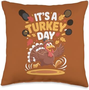 It’s A Turkey Day Funny Cute Cartoon Farm Bird Thanksgiving Throw Pillow by Unknown