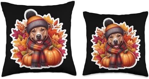 Autumn Fall Pit Bull Dog Owner Thanksgiving Mom Dad Pumpkin Throw Pillow - Image 3