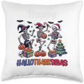 halloween thanksgiving christmas hallothanksmas Skeletons Throw Pillow by Unknown