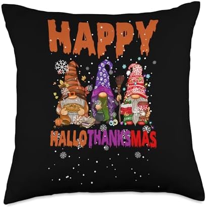 Halloween Thanksgiving Xmas Gnome Costume Happy Hallothanksmas Halloween Thanksgiving Xmas Gnome Throw Pillow, 18x18, Multicolor by Unknown