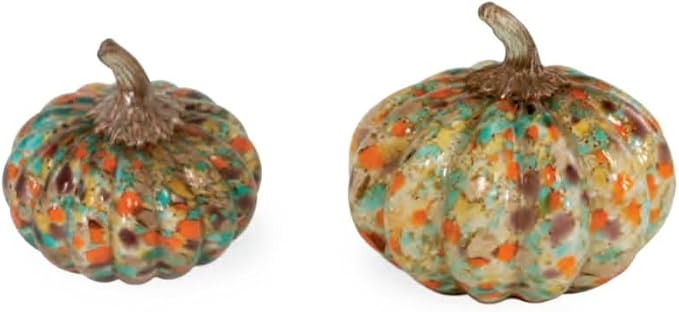 Boston International Handblown Glass Pumpkin Tabletop Décor, 5.25 x 5-Inches, Confetti