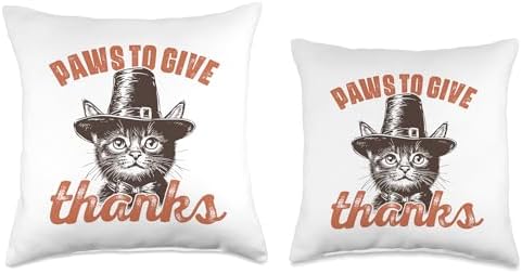 Thanksgiving Cat Kitten Pilgrim Vintage Paws To Give Thanks Throw Pillow - Image 3