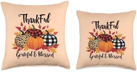 Thanksgiving Autumn Fall Pumpkin Thankful Grateful Blessed Throw Pillow - Image 3