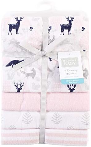 Hudson Baby Unisex Baby Cotton Flannel Receiving Blankets, Linocut Woodland Girl, One Size - Image 2