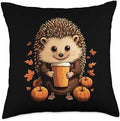 Hedgehog Porcupine Pumpkin Spice Latte Autumn Halloween Throw Pillow by Unknown