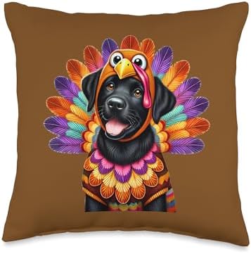 Black Lab Turkey Funny Thanksgiving Animal Dog Canine Pet Throw Pillow by Unknown