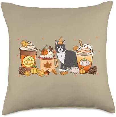 Tuxedo Cat Coffee Pumpkin Spice Cat Mom Fall Thanksgiving Throw Pillow by Unknown