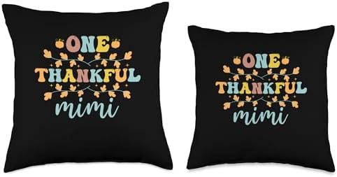 Retro Groovy Thanksgiving Friendsgiving Women Groovy Retro One Thankful Mimi Thanksgiving Fall Throw Pillow, 18x18, Multicolor - Image 3