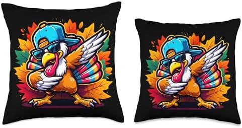 Dabbing Turkey Thanksgiving Day Pilgrim Boys Girls Funny Dab Throw Pillow - Image 3