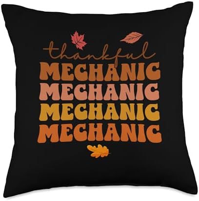 Fall Leaves Vintage Thankful Mechanic Thanksgiving Day Throw Pillow by Unknown