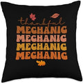 Fall Leaves Vintage Thankful Mechanic Thanksgiving Day Throw Pillow by Unknown