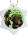 3dRose Vintage Happy Thanksgiving 3 inch Snowflake Porcelain Ornament by 3dRose