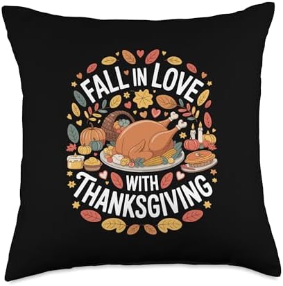 Autumn Cute Fall in Love with Thanksgiving Throw Pillow by Unknown