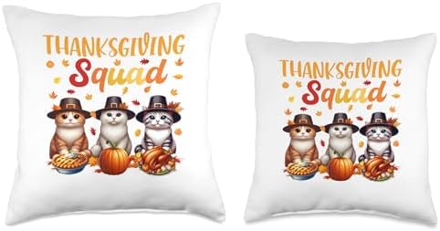 Thanksgiving Squad Three Cute Cats Costume Autumn Throw Pillow - Image 3