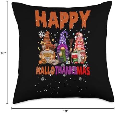 Halloween Thanksgiving Xmas Gnome Costume Happy Hallothanksmas Halloween Thanksgiving Xmas Gnome Throw Pillow, 18x18, Multicolor - Image 4