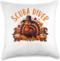 Scuba Diver Job Thanksgiving Turkey With Gnomes Fall Leaves Throw Pillow by Unknown