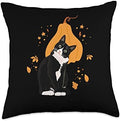 Tuxedo Cat Meow Thanksgiving Black Cat Cute Tuxie Lover Throw Pillow by Unknown