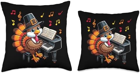 Funny Thanksgiving Turkey Playing Piano Music Lover Throw Pillow - Image 3