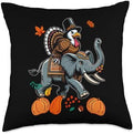 Thanksgiving Turkey Riding Elephant Costume Kids Toddlers Throw Pillow by Unknown