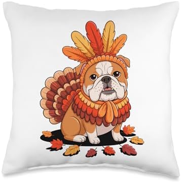 Thanksgiving Turkey English Bulldog Throw Pillow by Unknown