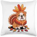 Thanksgiving Turkey English Bulldog Throw Pillow by Unknown