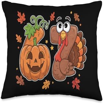 67 Thanksgiving Meme Six Seven Funny Turkey Pumpkin Throw Pillow by Unknown