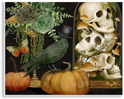 Crow and Skulls Dark Academia, 11 x 14 Inch Mounted Print on Wall Plaque