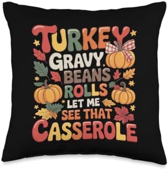 Turkey Gravy Beans and Rolls Family Thanksgiving 2026 Dinner Throw Pillow by Unknown